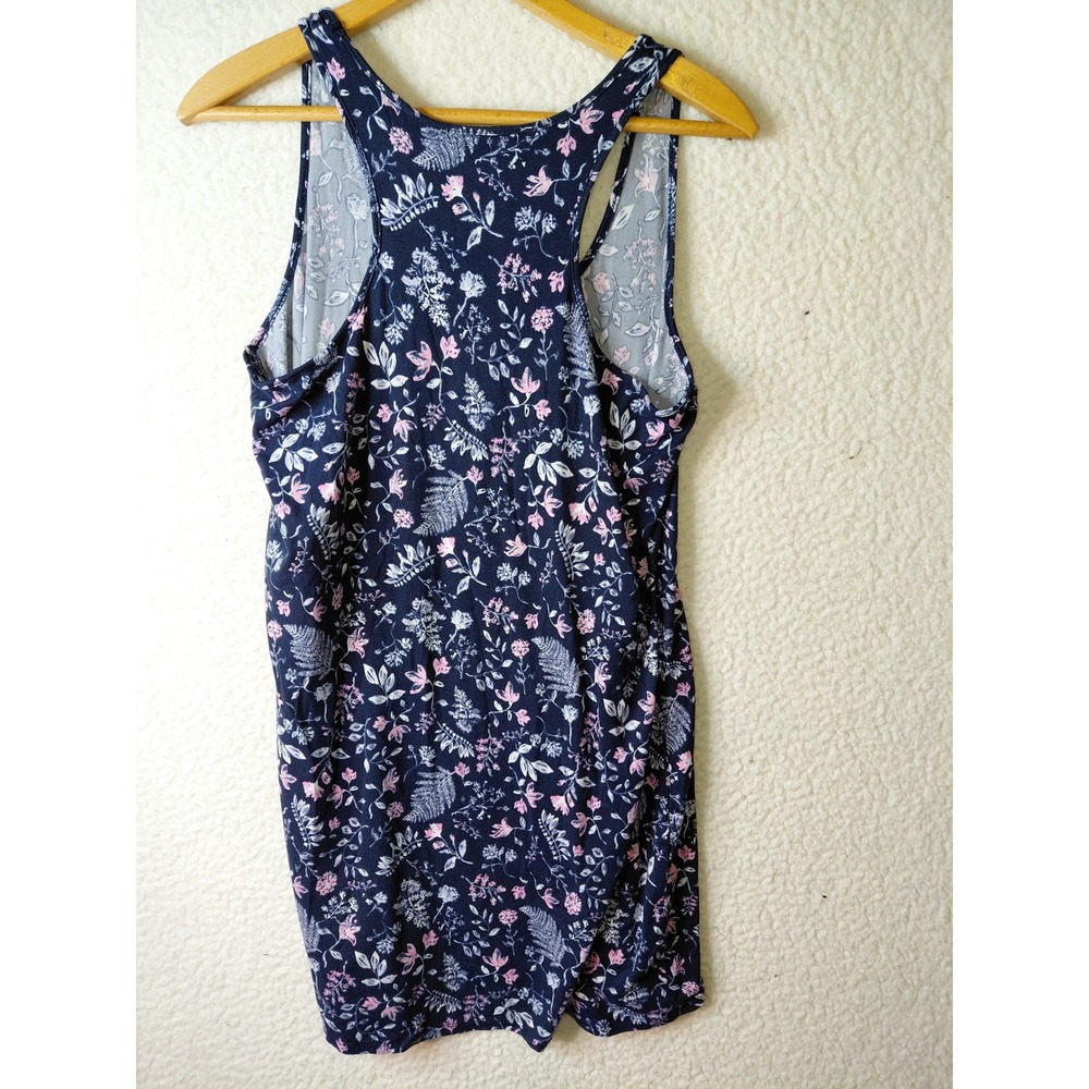 Laura Ashley Navy Floral Racerback Tank Top Pink Fern Botanical Print Small - Picture 2 of 4